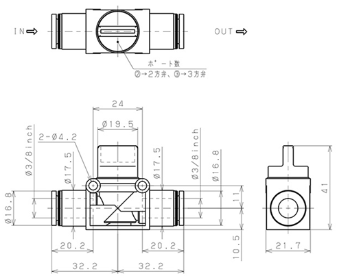 Bản vẽ kỹ thuật Van Tay Khí Nén Pisco HV3/8-3/8-2W