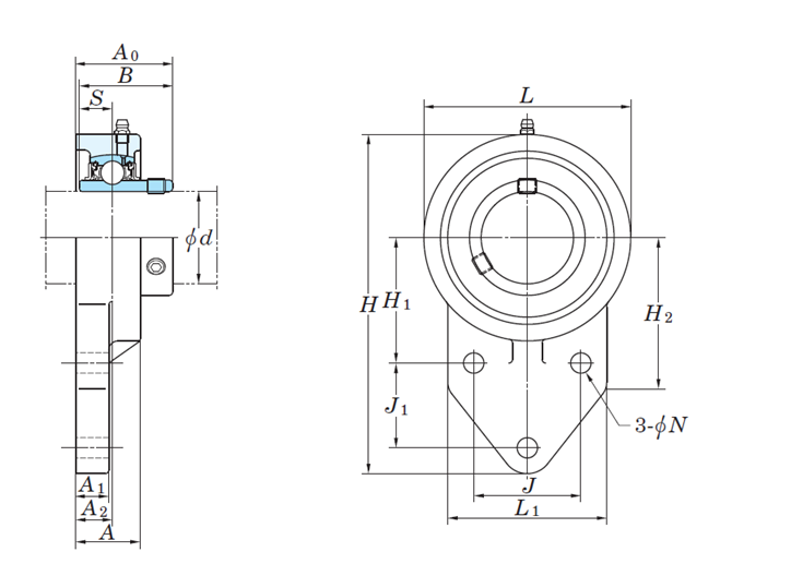 Bản vẽ kỹ thuật Gối Đỡ Mặt Bích UCFB 20x24x110 mm Koyo UCFB204