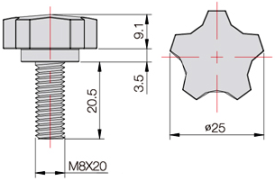 Bản vẽ kỹ thuật Núm vặn Buyoung M8x20 FKB25-M8-20