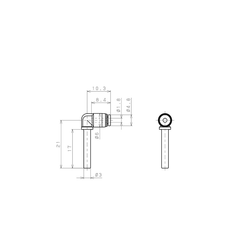 Bản vẽ kỹ thuật Đầu Nối Nhanh Khí Nén Giữa Ống Khí Và Fitting Dạng Nối Giảm Cong 90° Pisco PLGJ3-180M