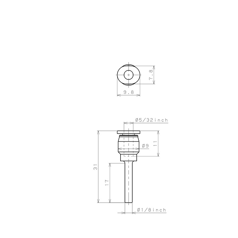 Bản vẽ kỹ thuật Đầu Nối Nhanh Khí Nén Giữa Ống Khí Và Fitting Dạng Nối Giảm Pisco PGJ1/8-5/32M