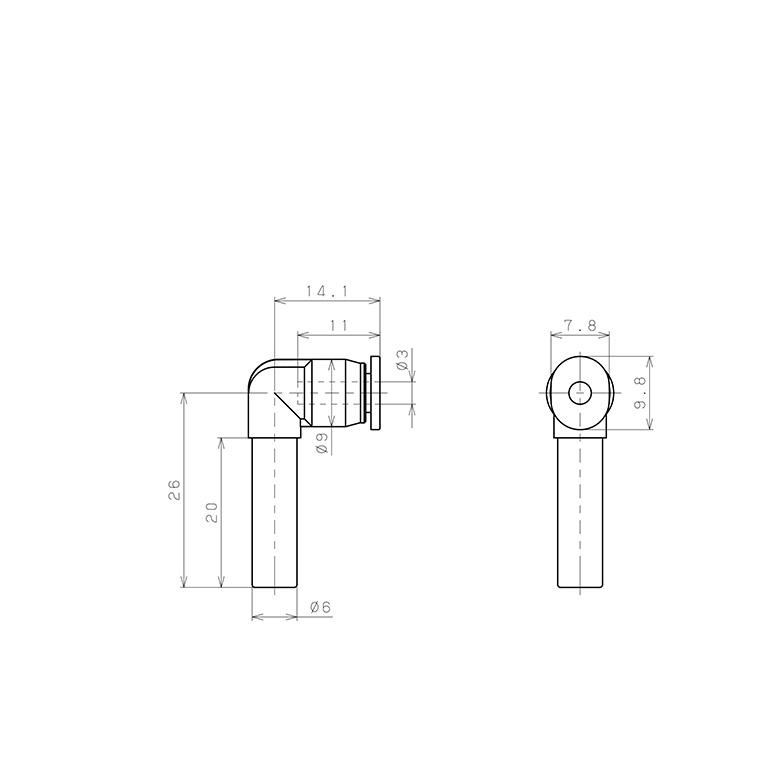 Bản vẽ kỹ thuật Đầu Nối Nhanh Khí Nén Giữa Ống Khí Và Fitting Dạng Nối Giảm Cong 90° Pisco PLGJ6-3M-C