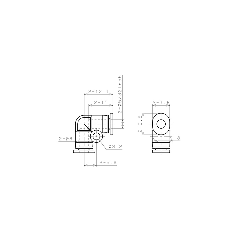 Bản vẽ kỹ thuật Đầu Nối Nhanh Khí Nén Cong 90° Pisco PV5/32M