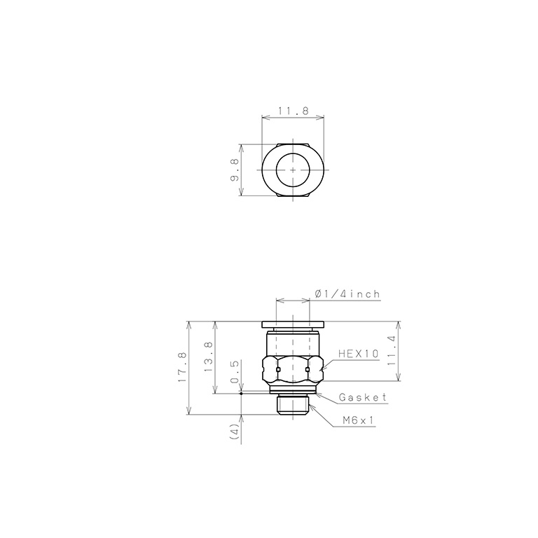Bản vẽ kỹ thuật Đầu Nối Nhanh Khí Nén Dạng Thẳng Thân Lục Giác Ren Ngoài Pisco PC1/4-M6M