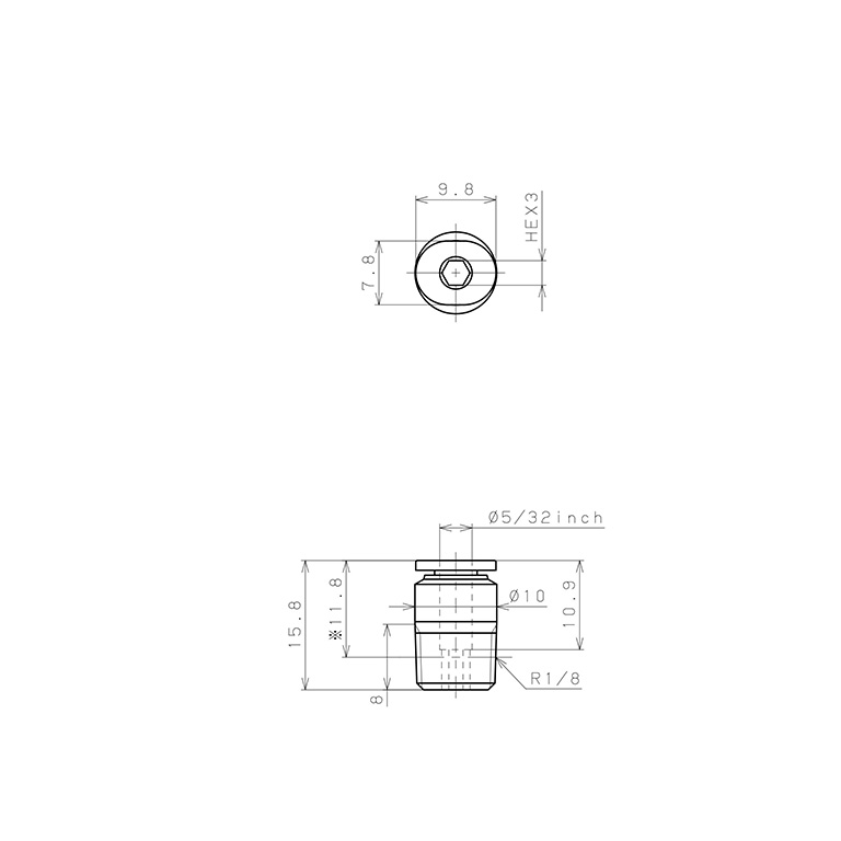 Bản vẽ kỹ thuật Đầu Nối Nhanh Khí Nén Dạng Thẳng Ren Ngoài Pisco POC5/32-01M