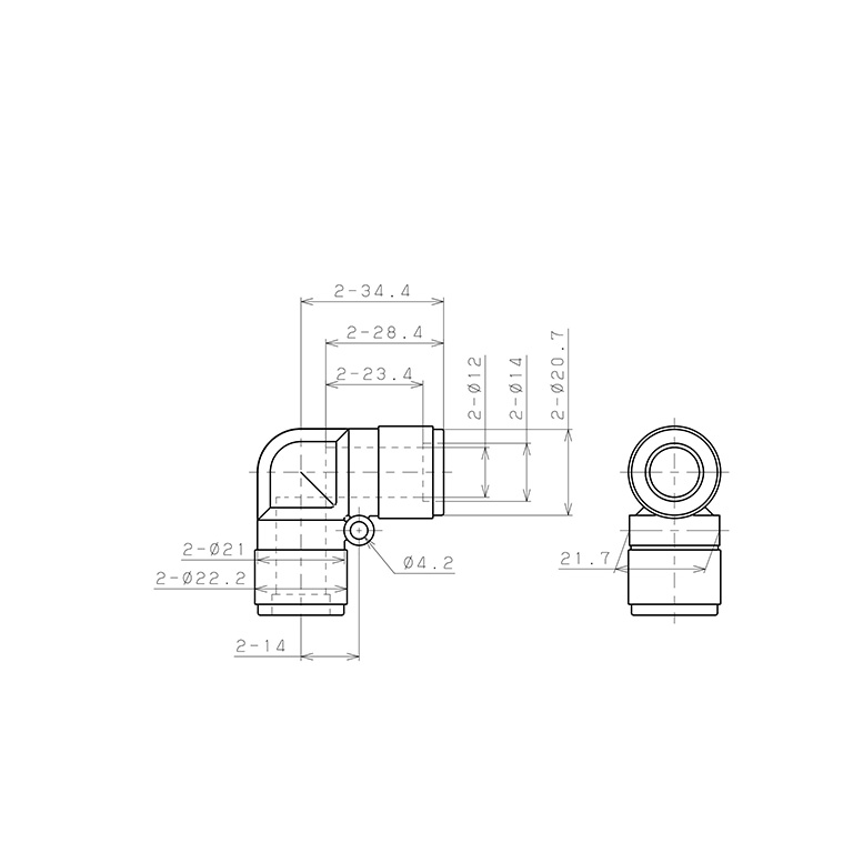 Bản vẽ kỹ thuật Đầu Nối Nhanh Khí Nén Cong 90° Pisco PV12V-0