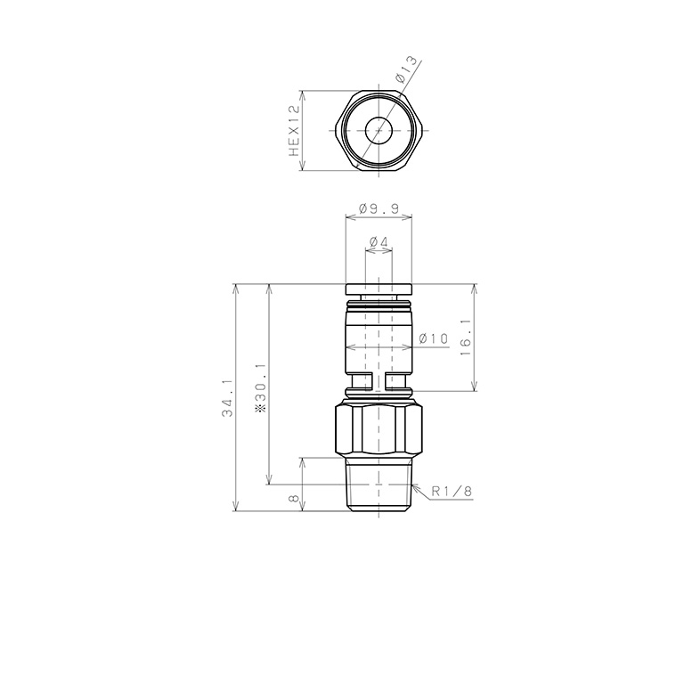 Bản vẽ kỹ thuật Đầu Nối Nhanh Khí Nén Dạng Thẳng Ren Ngoài Có Khớp Xoay Pisco RC4-01
