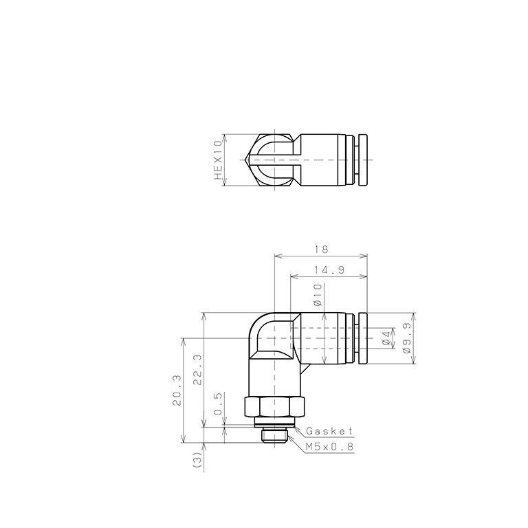 Bản vẽ kỹ thuật Đầu Nối Nhanh Khí Nén Dạng Cong 90° Ren Ngoài Pisco SPPL4-M5SP