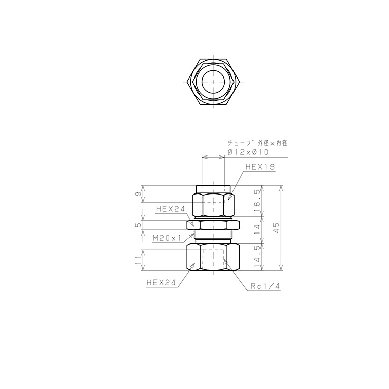 Bản vẽ kỹ thuật Đầu Ngạnh Nối Ống Có Đai Ốc Xiết Dạng Lắp Vách Ren Trong Pisco NSMF1210-02