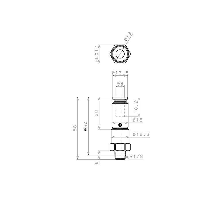 Bản vẽ kỹ thuật Đầu Nối Nhanh Khí Nén Dạng Thẳng Ren Ngoài Có Khớp Xoay Tốc Độ Cao Pisco RHC8-01