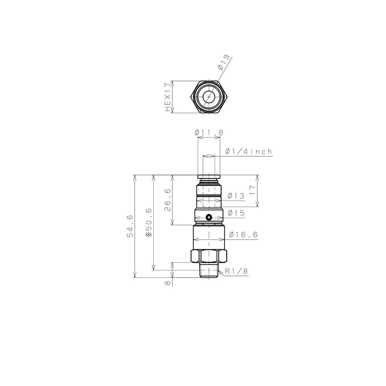 Bản vẽ kỹ thuật Đầu Nối Nhanh Khí Nén Dạng Thẳng Ren Ngoài Có Khớp Xoay Tốc Độ Cao Pisco RHC1/4-01