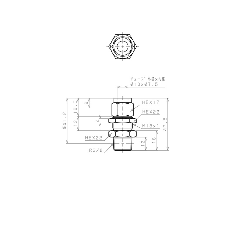 Bản vẽ kỹ thuật Đầu Ngạnh Nối Ống Có Đai Ốc Xiết Dạng Lắp Vách Ren Ngoài Pisco NSMC1075-03