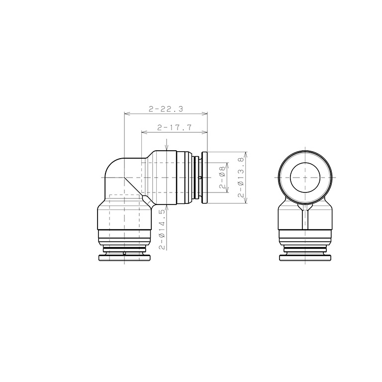 Bản vẽ kỹ thuật Đầu Nối Nhanh Khí Nén Cong 90° Pisco KV8-1
