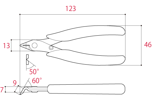 Bản vẽ kỹ thuật Kìm Cắt Mũi Cong Thép Không Gỉ 123mm Tsunoda SNB-125