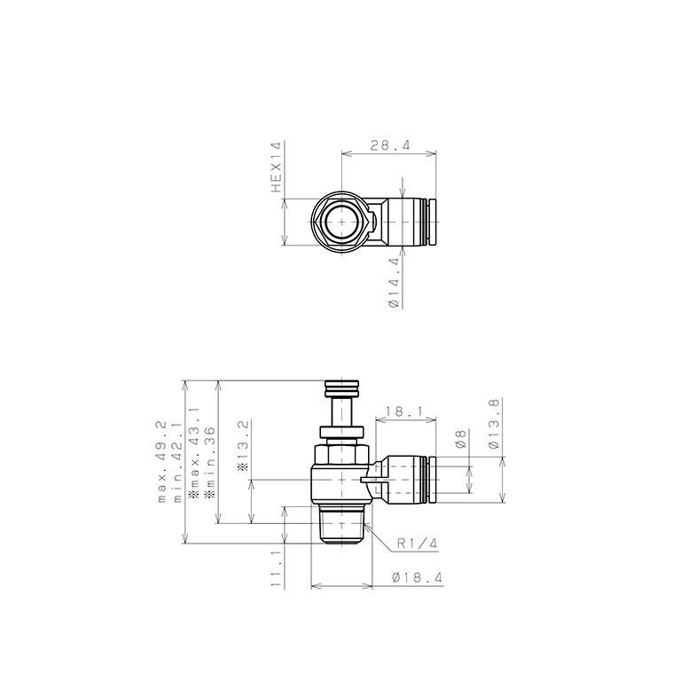 Bản vẽ kỹ thuật Van Tiết Lưu Khí Nén Chân Kim Pisco JNC8-02W-C