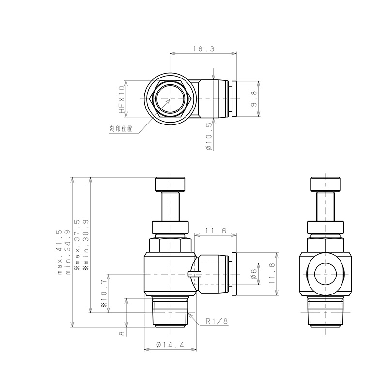 Bản vẽ kỹ thuật Van Tiết Lưu Khí Nén Inox 303 Pisco SJSC6-01A