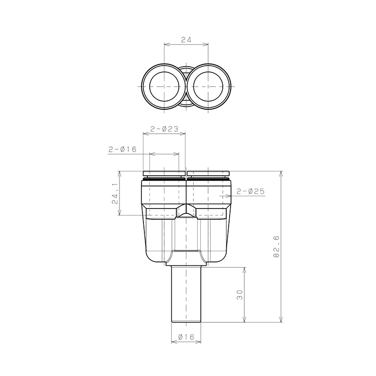 Bản vẽ kỹ thuật Đầu Nối Nhanh Khí Nén Giữa Ống Khí Và Fitting Dạng Chữ Y Pisco PYJ16