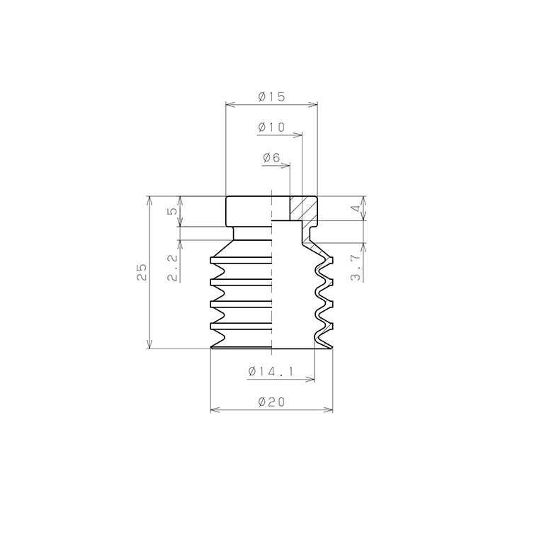 Bản vẽ kỹ thuật Đầu Nấm Hút Chân Không, Silicone, O.D 20 mm, Pisco VP20WS