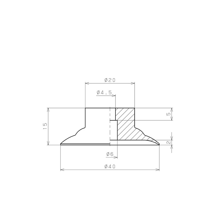 Bản vẽ kỹ thuật Đầu Nấm Hút Chân Không, Fluoro Silicone, O.D 40 mm, Pisco VP40LFS