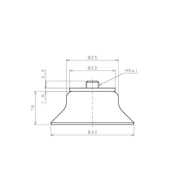 Bản vẽ kỹ thuật Bộ Nấm Hút Chân Không Có Vít Ren, Cao Su Nitrile Chịu Dầu,  O.D 40 mm, Pisco VP40KNH-M6