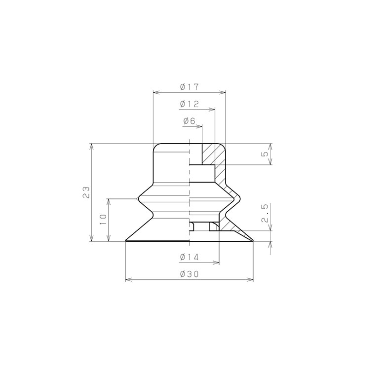Bản vẽ kỹ thuật Đầu Nấm Hút Chân Không Dạng Lò Xo, Nitrile, O.D 30 mm, Pisco VP30BN