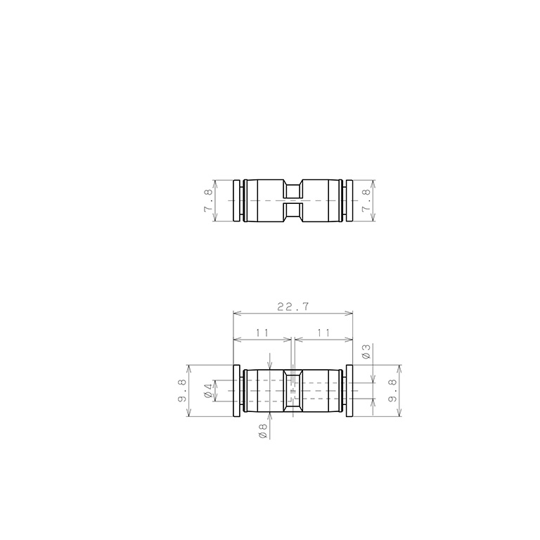 Bản vẽ kỹ thuật Đầu Nối Nhanh Khí Nén Dạng Nối Giảm Pisco PG4-3M