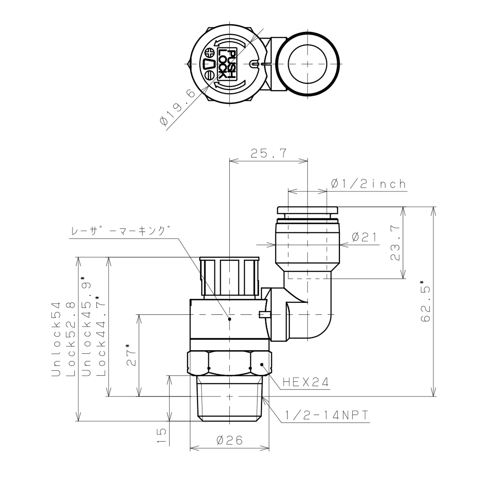 Bản vẽ kỹ thuật Van Tiết Lưu Khí Nén Loại Khóa Đẩy Có Hiển Thị Chỉ Số Pisco JSGS1/2-N4AW