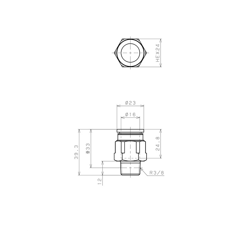Bản vẽ kỹ thuật Đầu Nối Nhanh Khí Nén Dạng Thẳng Thân Lục Giác Ren Ngoài Pisco PC16-03-UC