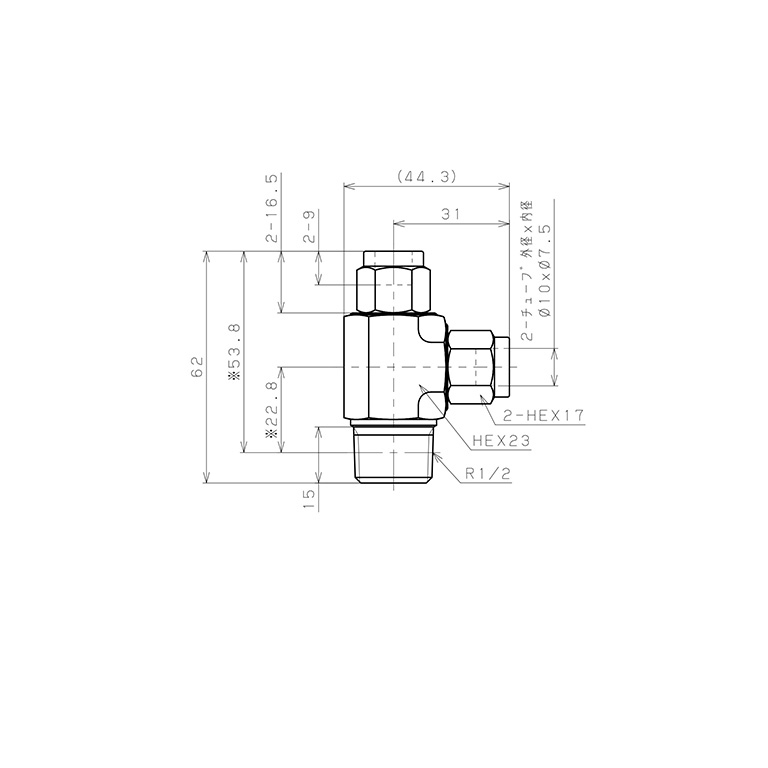 Bản vẽ kỹ thuật Đầu Ngạnh Nối Ống Có Đai Ốc Xiết Dạng Chữ T Ren Ngoài Pisco NSD1075-04