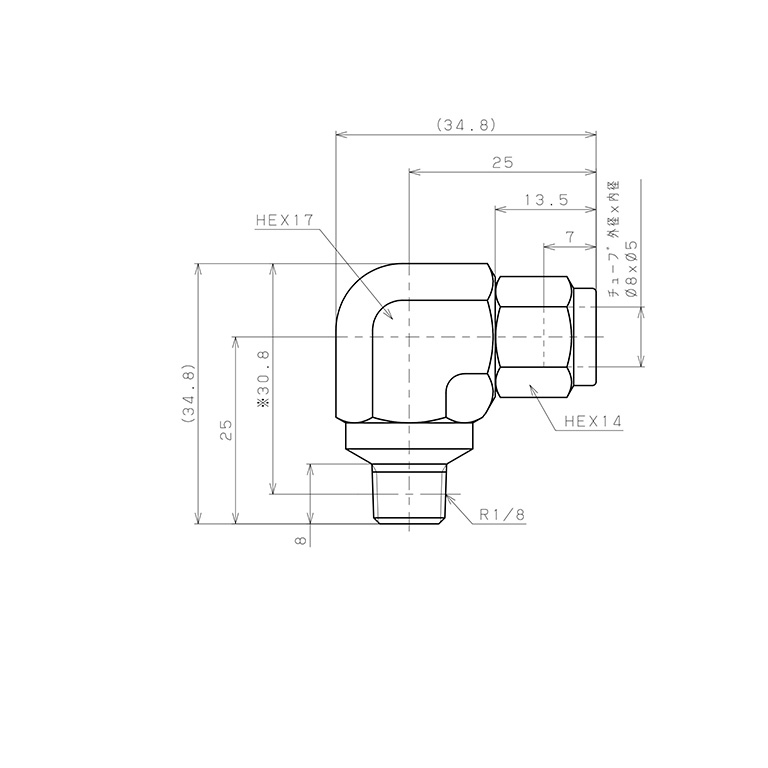 Bản vẽ kỹ thuật Đầu Ngạnh Nối Ống Có Đai Ốc Xiết Dạng Cong 90° Ren Ngoài Pisco NSL0850-01