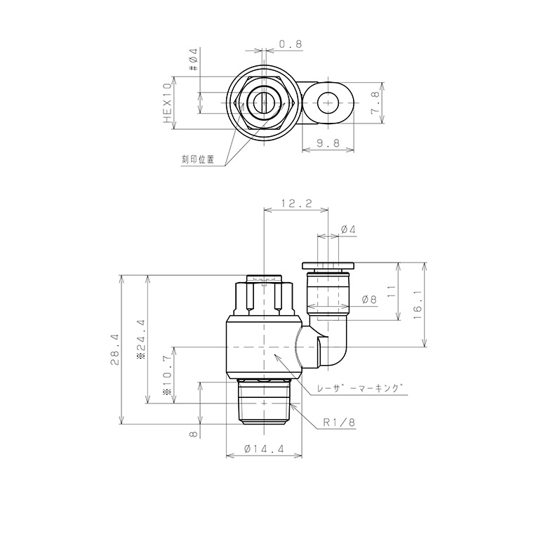 Bản vẽ kỹ thuật Van Tiết Lưu Khí Nén Đầu Vít Dẹp Pisco JSDS4-01BW-C