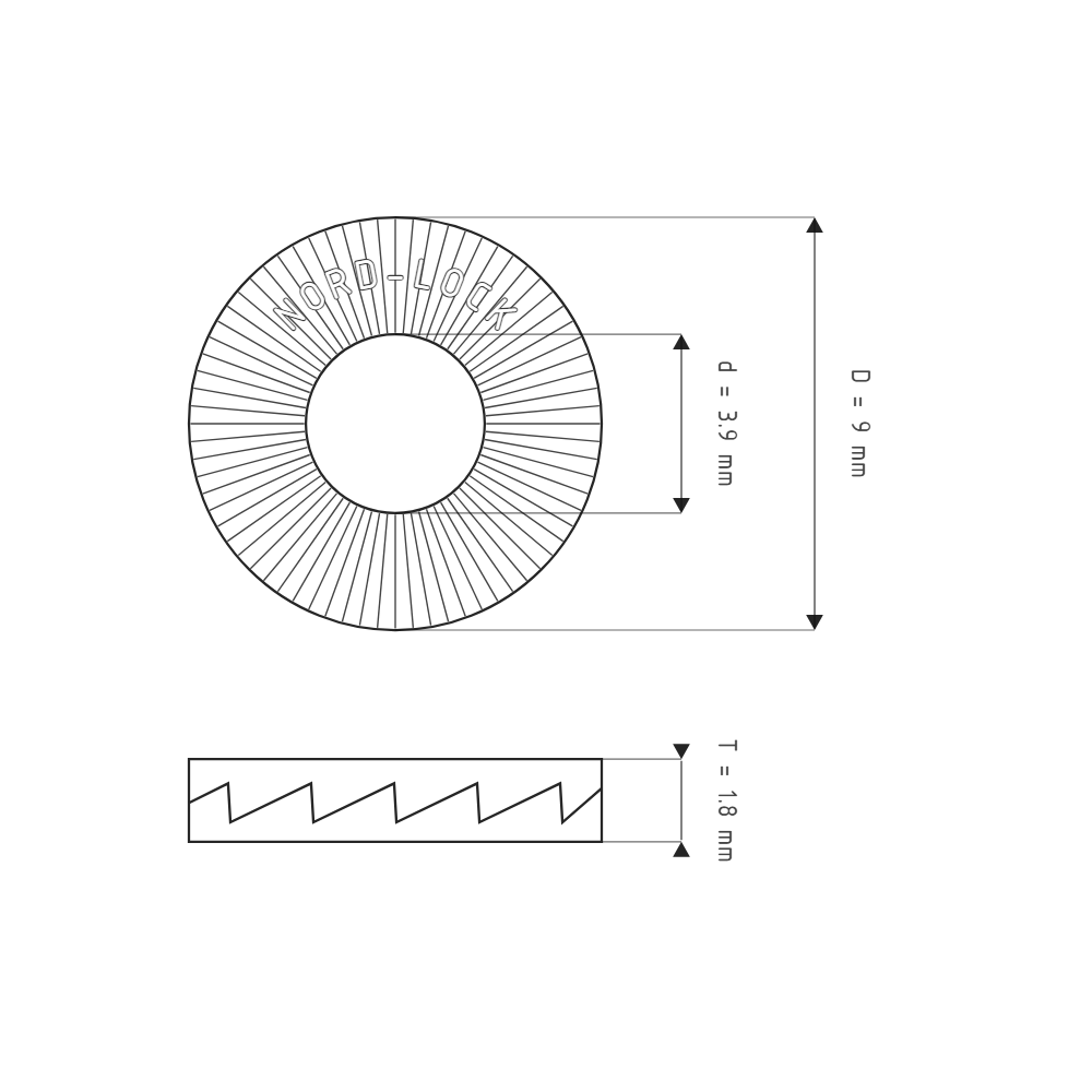 Bản vẽ kỹ thuật Lông Đền Nord-Lock Thép Mạ Zinc Flake Vành Rộng M3.5