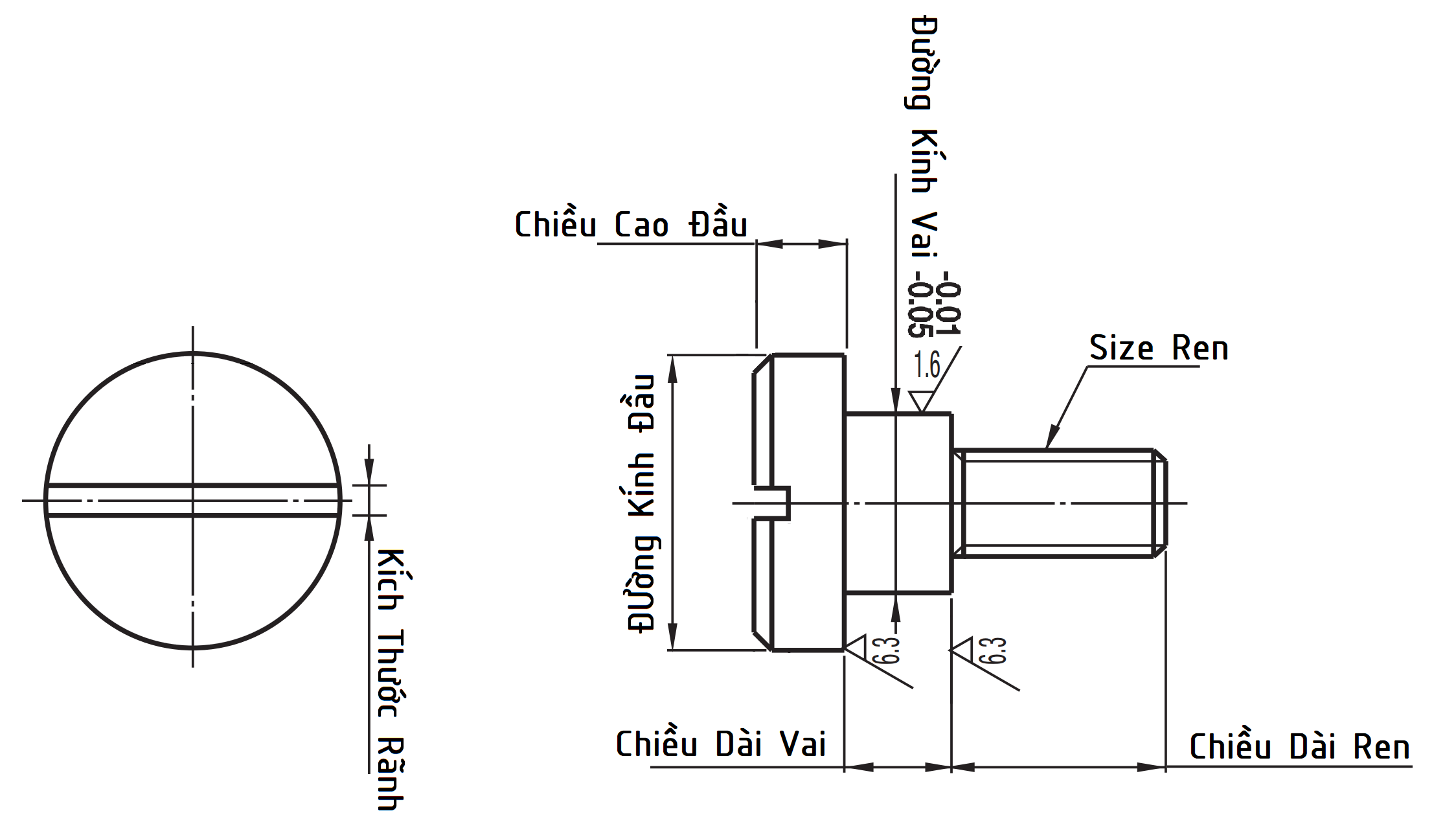 Bản vẽ kỹ thuật Bulong Vai Xẻ Rãnh D4x2 CBD4-2