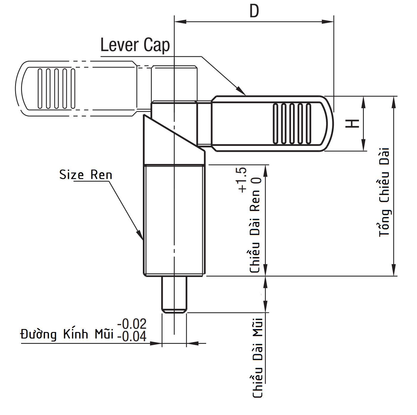 Bản vẽ kỹ thuật Indexing Plungers Fine Thread Lever Cap M20x1.5 - 12mm PXVB20-12