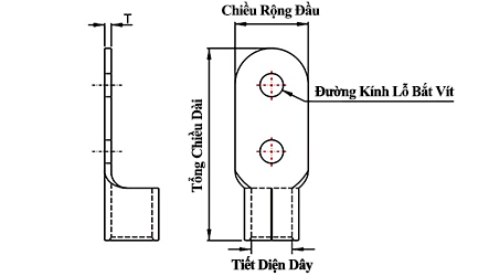 Bản vẽ kỹ thuật Đầu Cosse Tròn Trần 2 Lỗ 200 mm2 KST RNB200-12-2B
