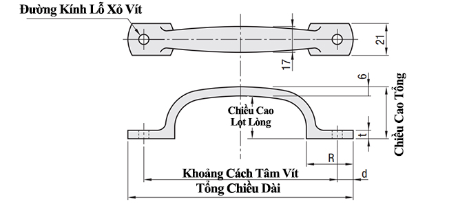 Bản vẽ kỹ thuật Tay Nắm Cửa Chữ U Inox 304 Đánh Bóng Phi 17 mm x L 105 mm (UWANDC105)