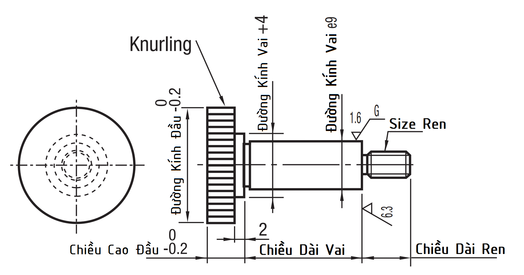 Bản vẽ kỹ thuật Bulong Dẫn Hướng Đầu Lớn D10x40 MSBY10-40