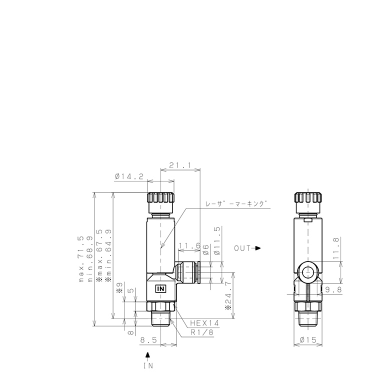 Bản vẽ kỹ thuật Van Chỉnh Áp Suất Khí Nén Loại Khóa Đẩy Pisco RVCP6-01