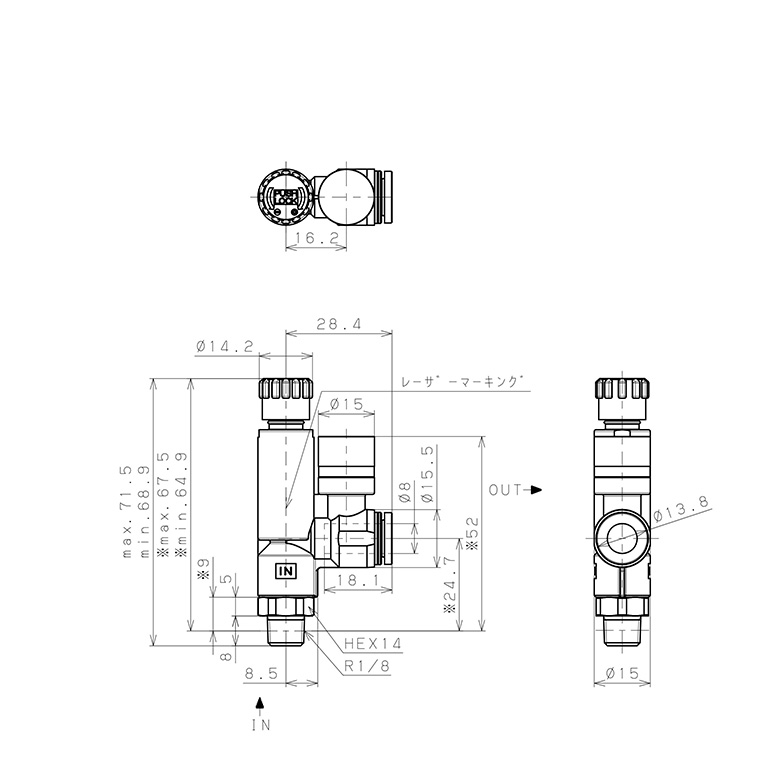 Bản vẽ kỹ thuật Van Chỉnh Áp Suất Khí Nén Loại Khóa Đẩy Pisco RVCMP8-01