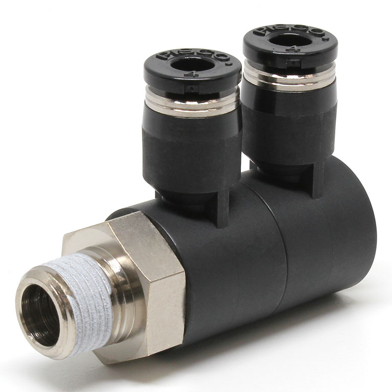 Đầu Nối Nhanh Khí Nén Hai Nhánh Cong 90° Thân Lục Giác Trụ Ren Ngoài Pisco PHW5/32-N1U