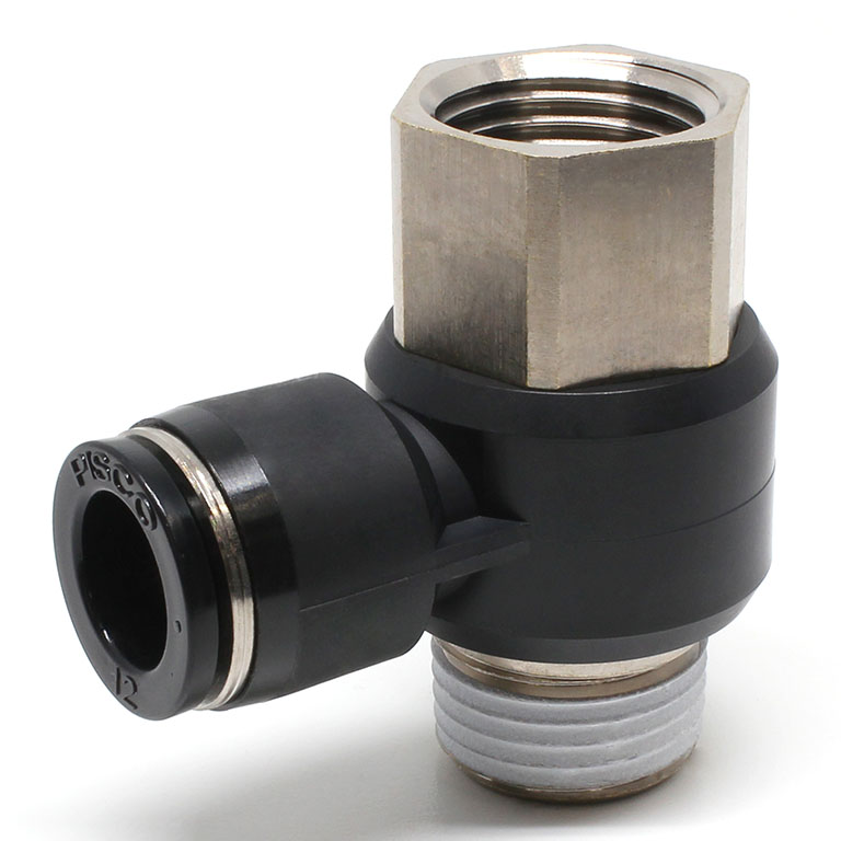 Đầu Nối Nhanh Khí Nén Cong 90° Đầu Lục Giác Trụ Ren Đực Cái Pisco PHF12-04