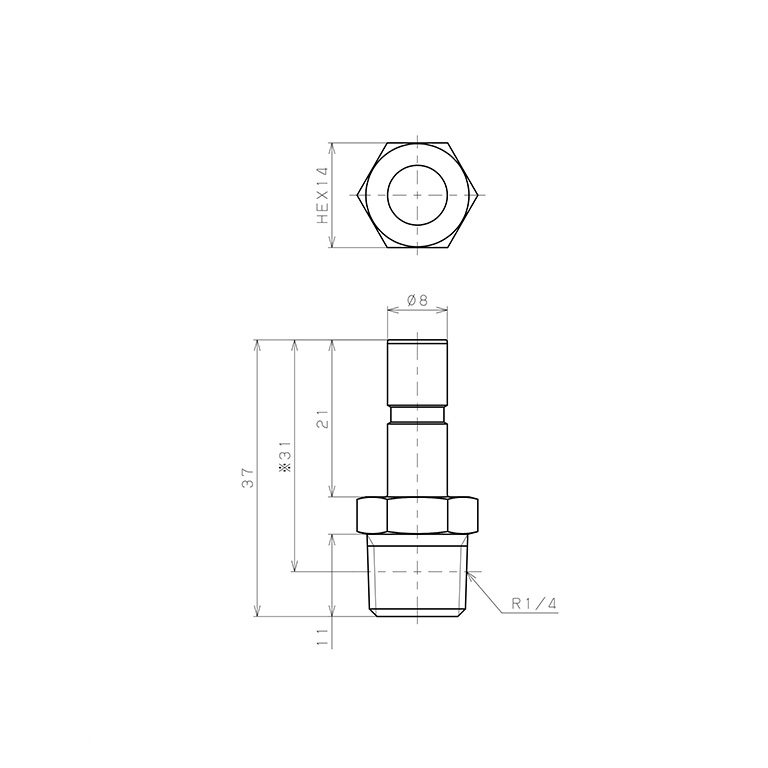 Bản vẽ kỹ thuật Đầu Nối Ren Đực Và Fitting Pisco PTJ8-02
