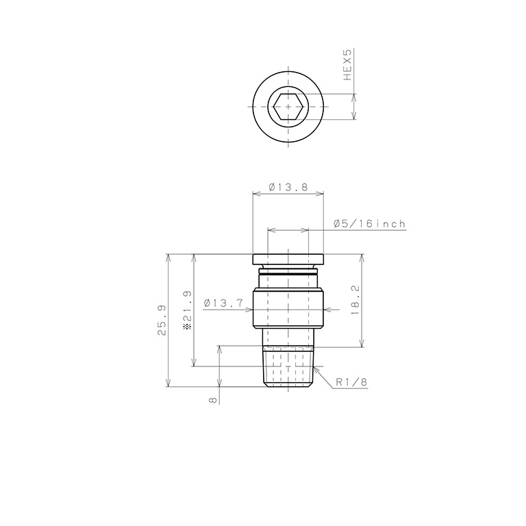 Bản vẽ kỹ thuật Đầu Nối Nhanh Khí Nén Dạng Thẳng Ren Ngoài Pisco POC5/16-01-C