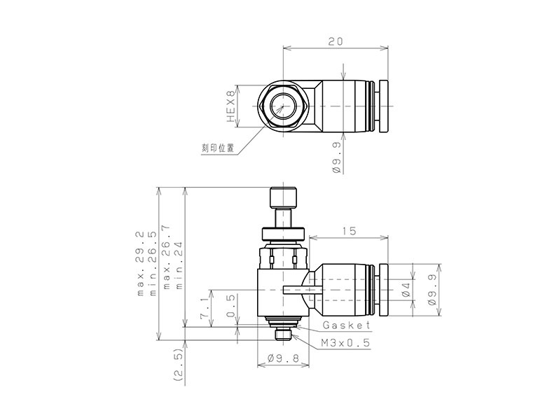 Bản vẽ kỹ thuật Van Tiết Lưu Khí Nén Bằng Nhựa PP Pisco PJSC4-M3B-C