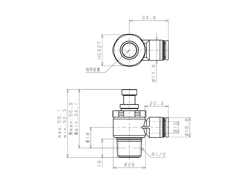Bản vẽ kỹ thuật Van Tiết Lưu Khí Nén Bằng Nhựa PP Pisco PJSC10-04B-S