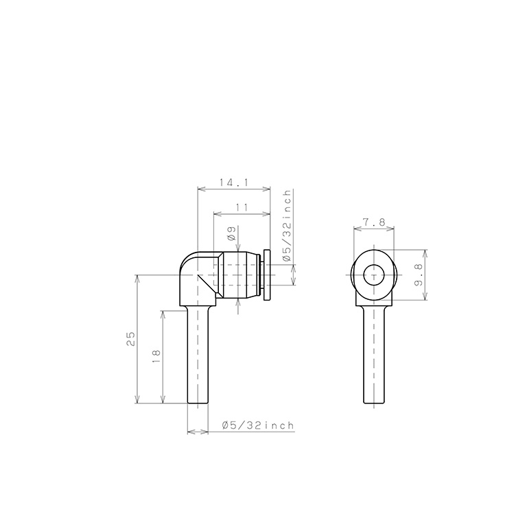 Bản vẽ kỹ thuật Đầu Nối Nhanh Khí Nén Giữa Ống Khí Và Fitting Dạng Cong 90° Pisco PLJ5/32M