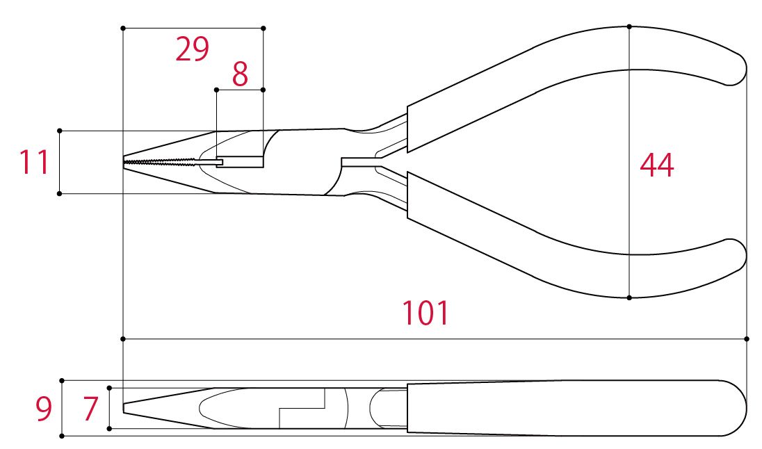 Bản vẽ kỹ thuật Kìm Mỏ Nhọn Mini 102mm Tsunoda MR-100