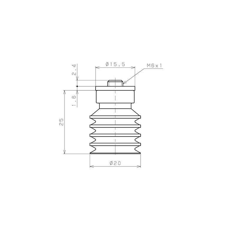 Bản vẽ kỹ thuật Bộ Nấm Hút Chân Không Có Vít Ren, Silicone, O.D 20 mm, Pisco VP20WS-M6
