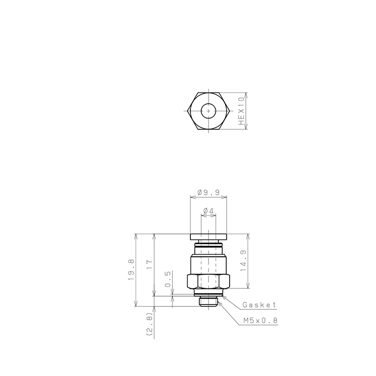 Bản vẽ kỹ thuật Đầu Nối Nhanh Khí Nén Dạng Thẳng Thân Lục Giác Ren Ngoài Pisco PC4-M5EG