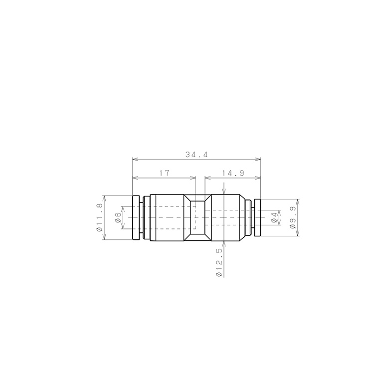 Bản vẽ kỹ thuật Đầu Nối Nhanh Khí Nén Dạng Nối Giẩm Pisco SPPG6-4